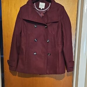 Thread & Supply Double-Breasted Maroon Pea Coat